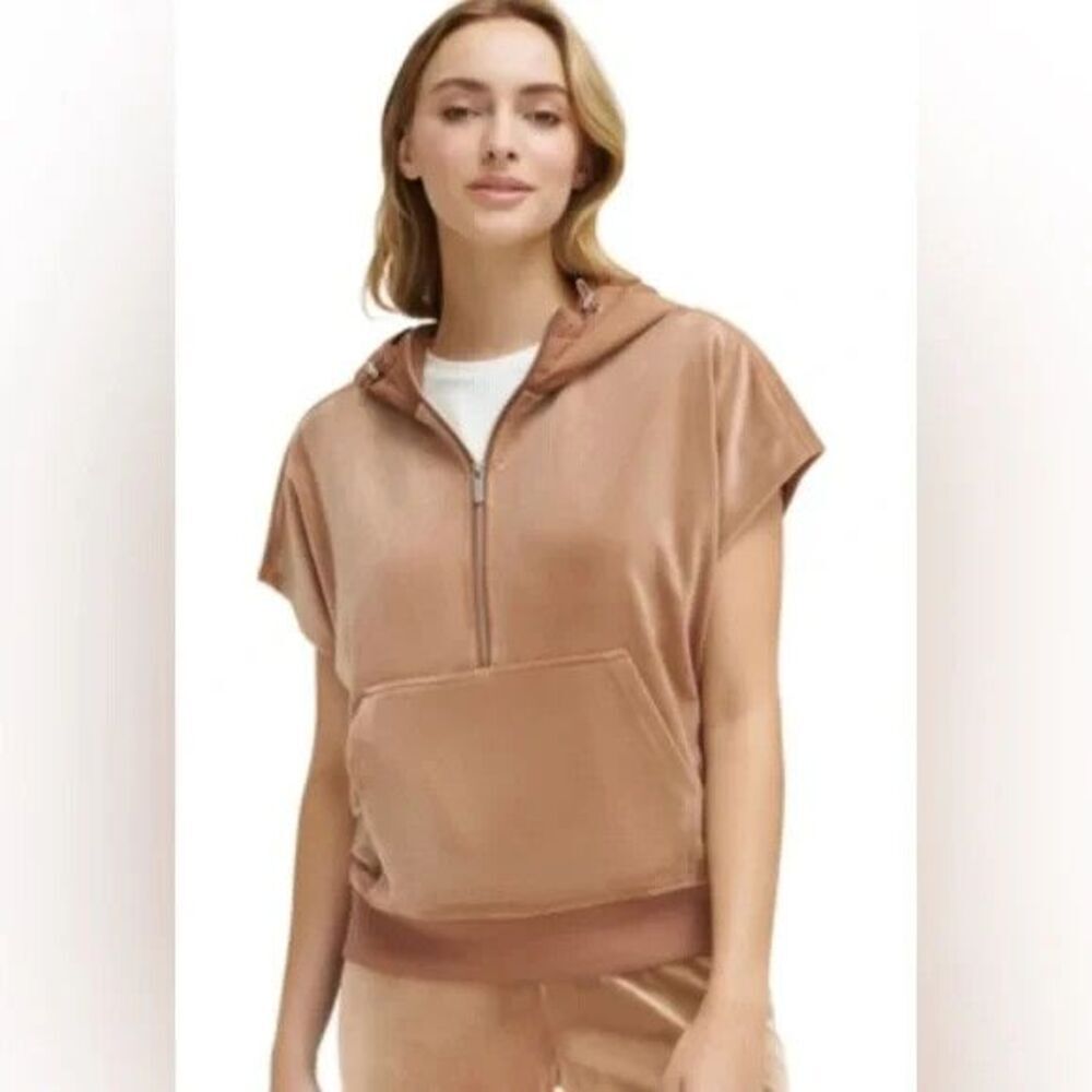 Calvin Klein Women's Hooded Velour Poncho Sweatshirt Hoodie Tan Latte Size L